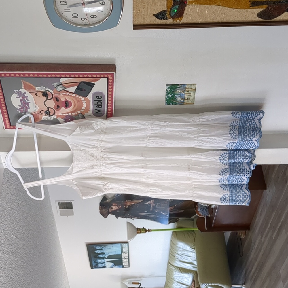 Maternity Sundress SERAPHINE White Cotton Embroidered Tiered Flowy Lace Sz 10
